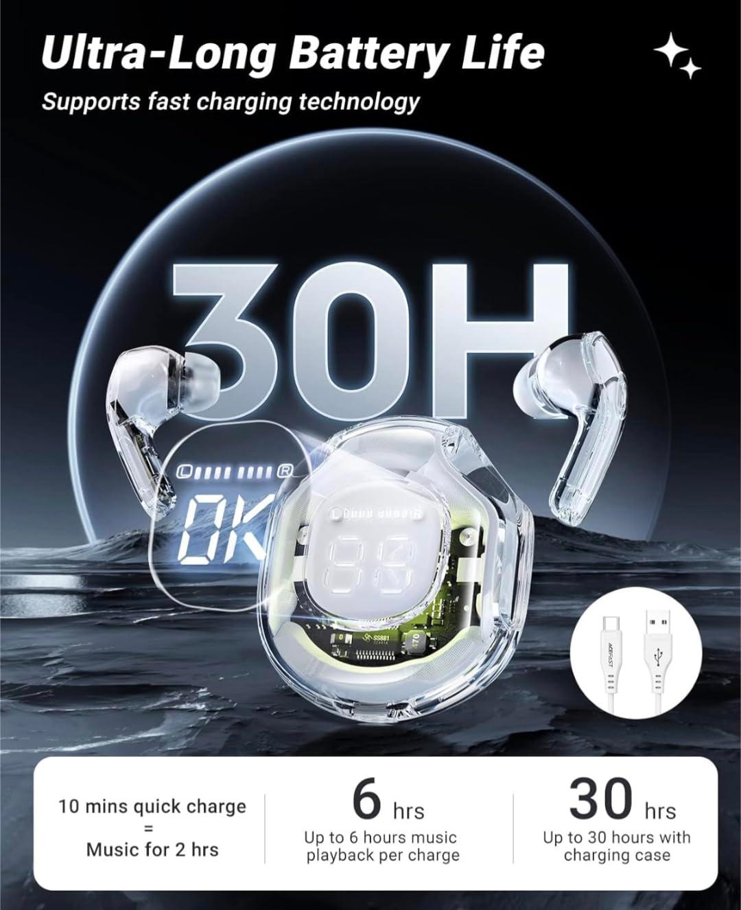 Wireless Earphones Bluetooth LED Power Display